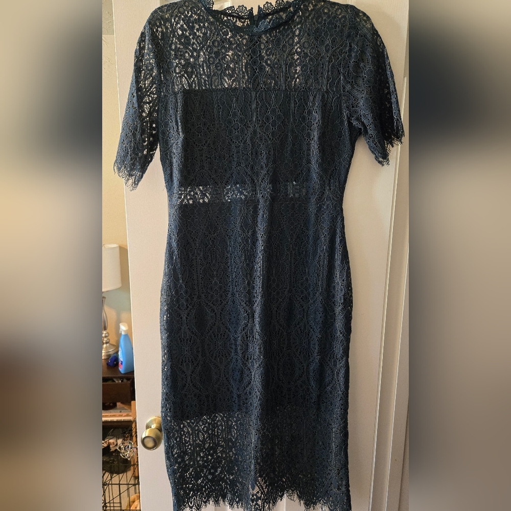 Elegant Lace Dress in Navy Blue